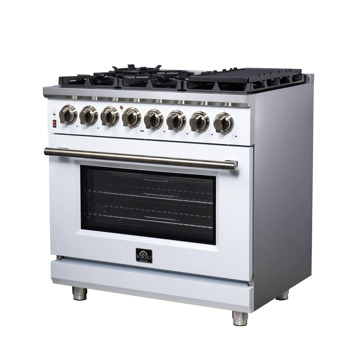 Forno Appliances - 36 in. Wide 6 Burner Massimo 5.36 Cu. Ft. Freestanding Dual Fuel True Convection Range with Air Fryer Basket - White