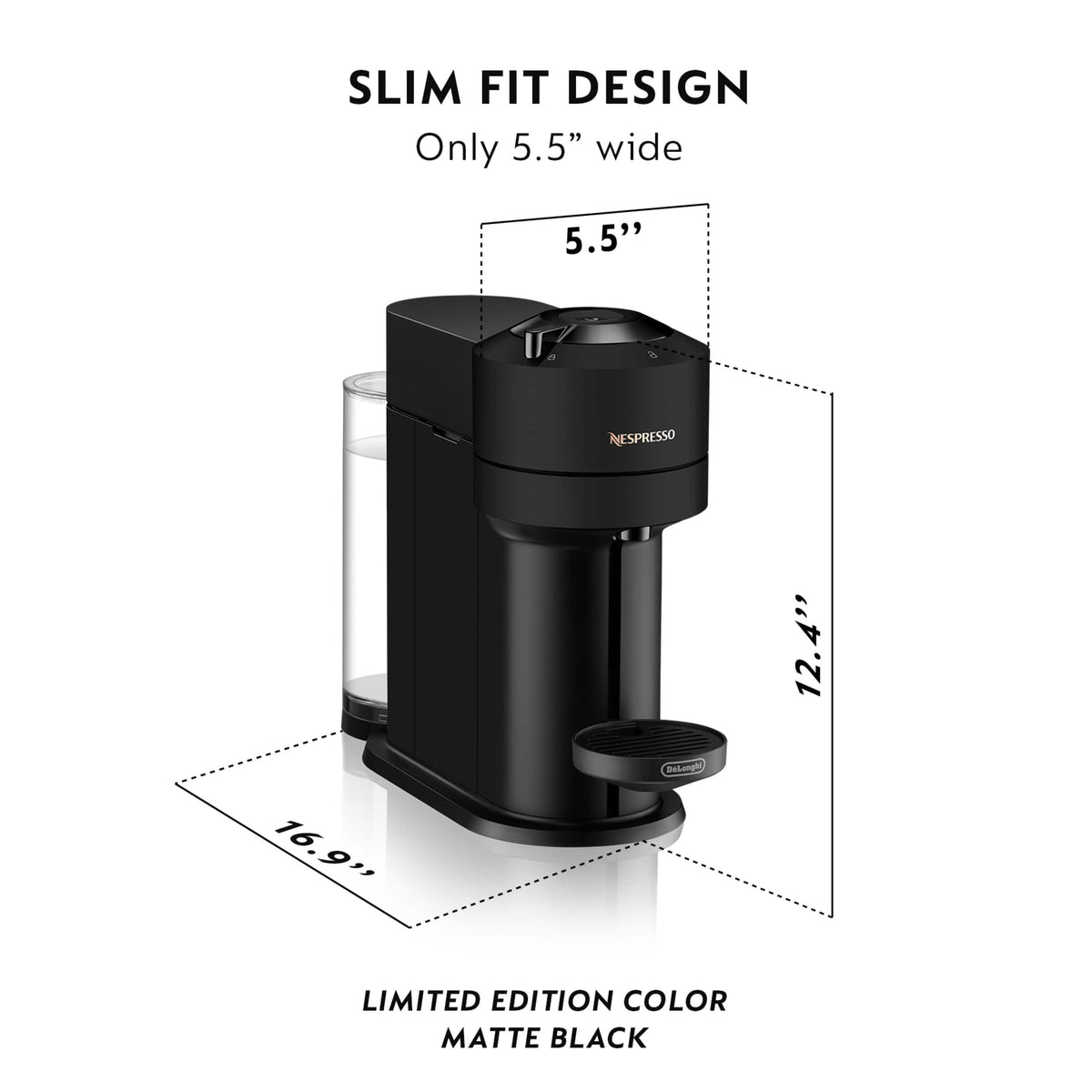 Nespresso - Vertuo Next Coffee and Espresso Maker by De'Longhi, Matte Black with Aeroccino Milk Frother - Black Matte