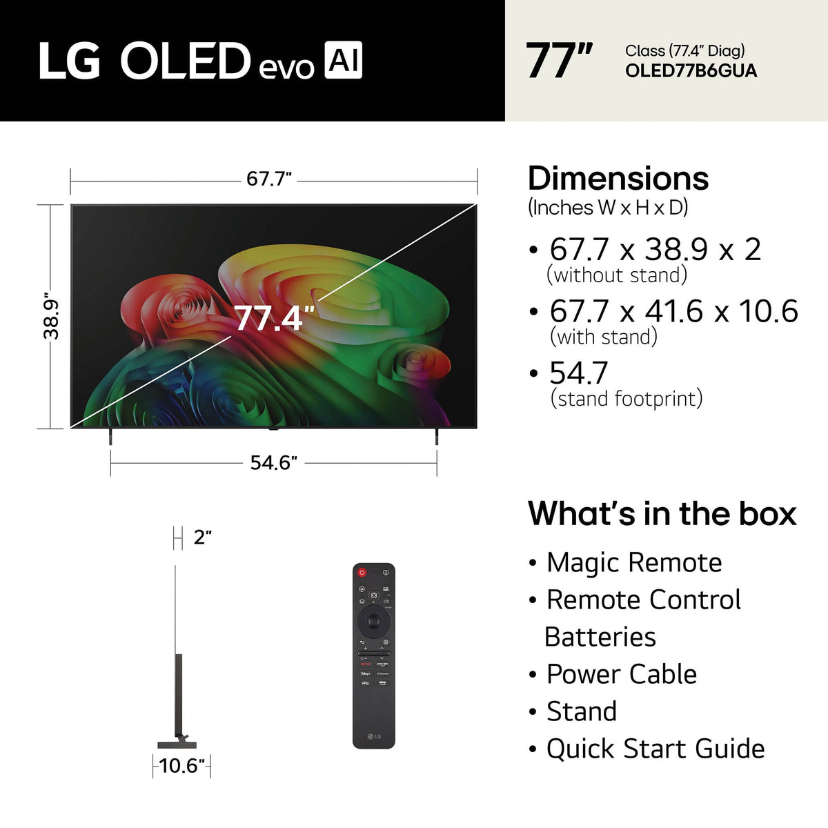 LG - 77" Class B6 OLED AI 4K Smart webOS TV with Perfect Black, Vivid Color and Magic Remote   (2026)