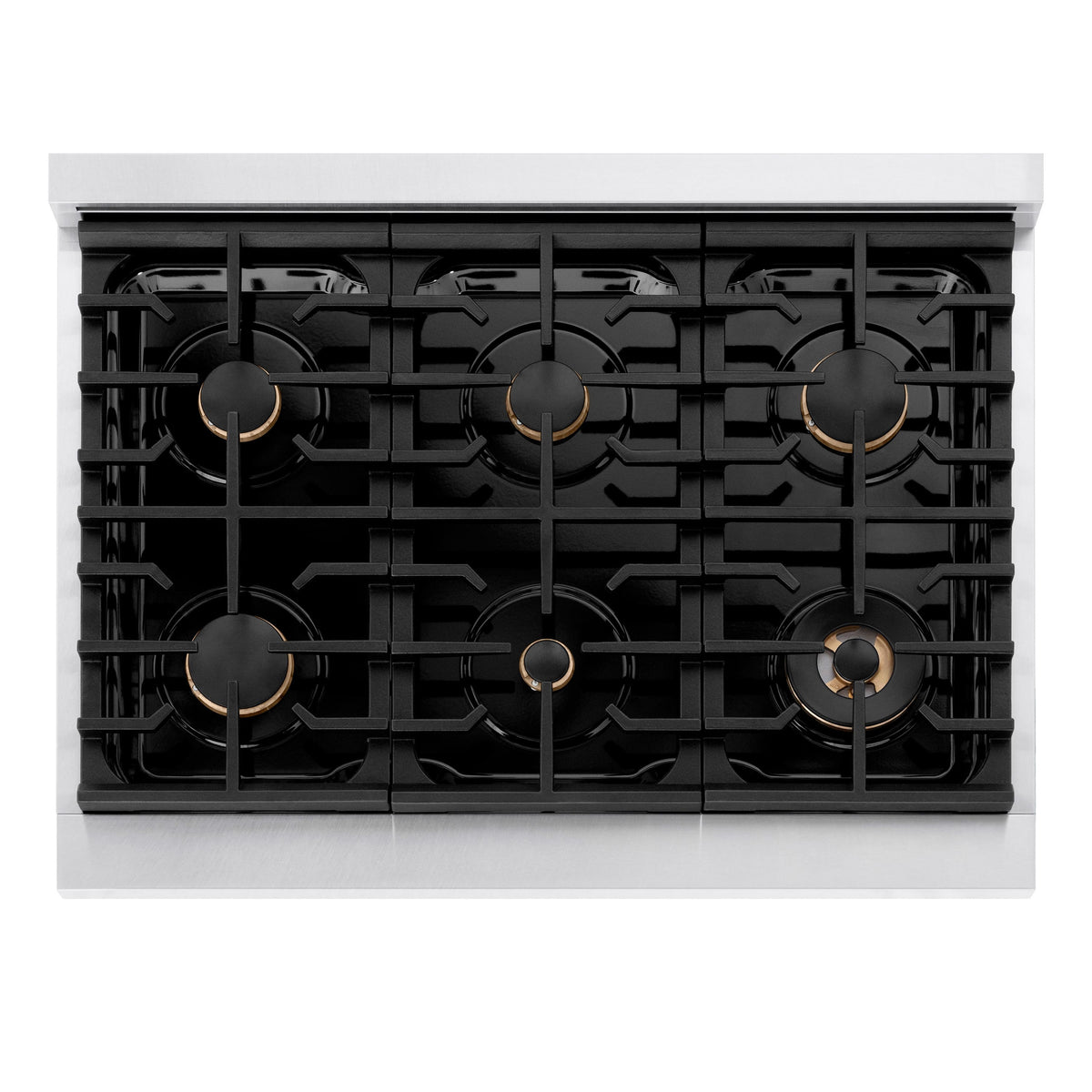 ZLINE - 36 in. Wide 6 Burner Autograph Paramount Satin Steel Gas Range with Gold Accents (SGRSZ-WM-36-G) - White