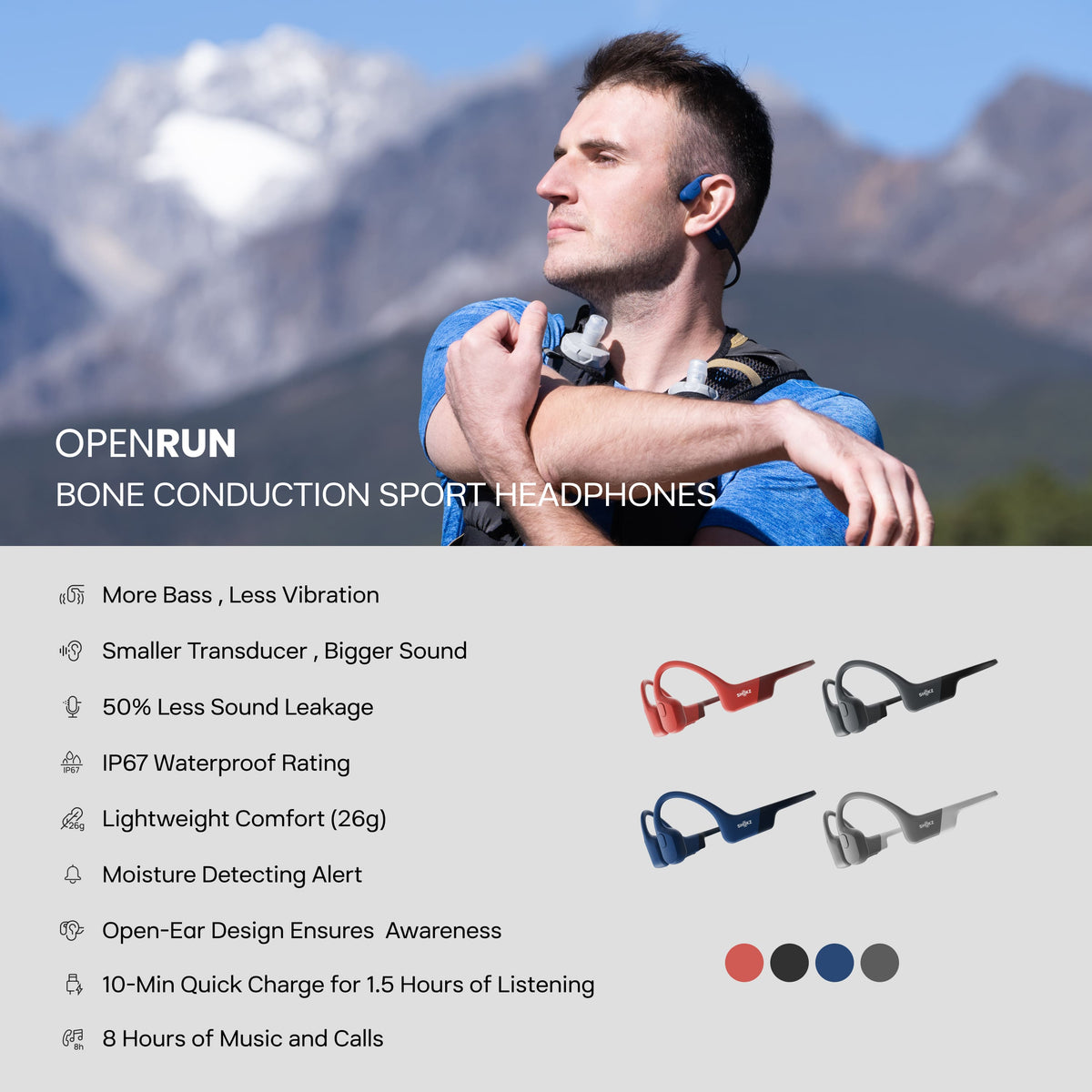 Shokz - OpenRun Mini Wireless Bone Conduction Open-Ear Bluetooth Endurance Headphones (USB-Charging) - Black