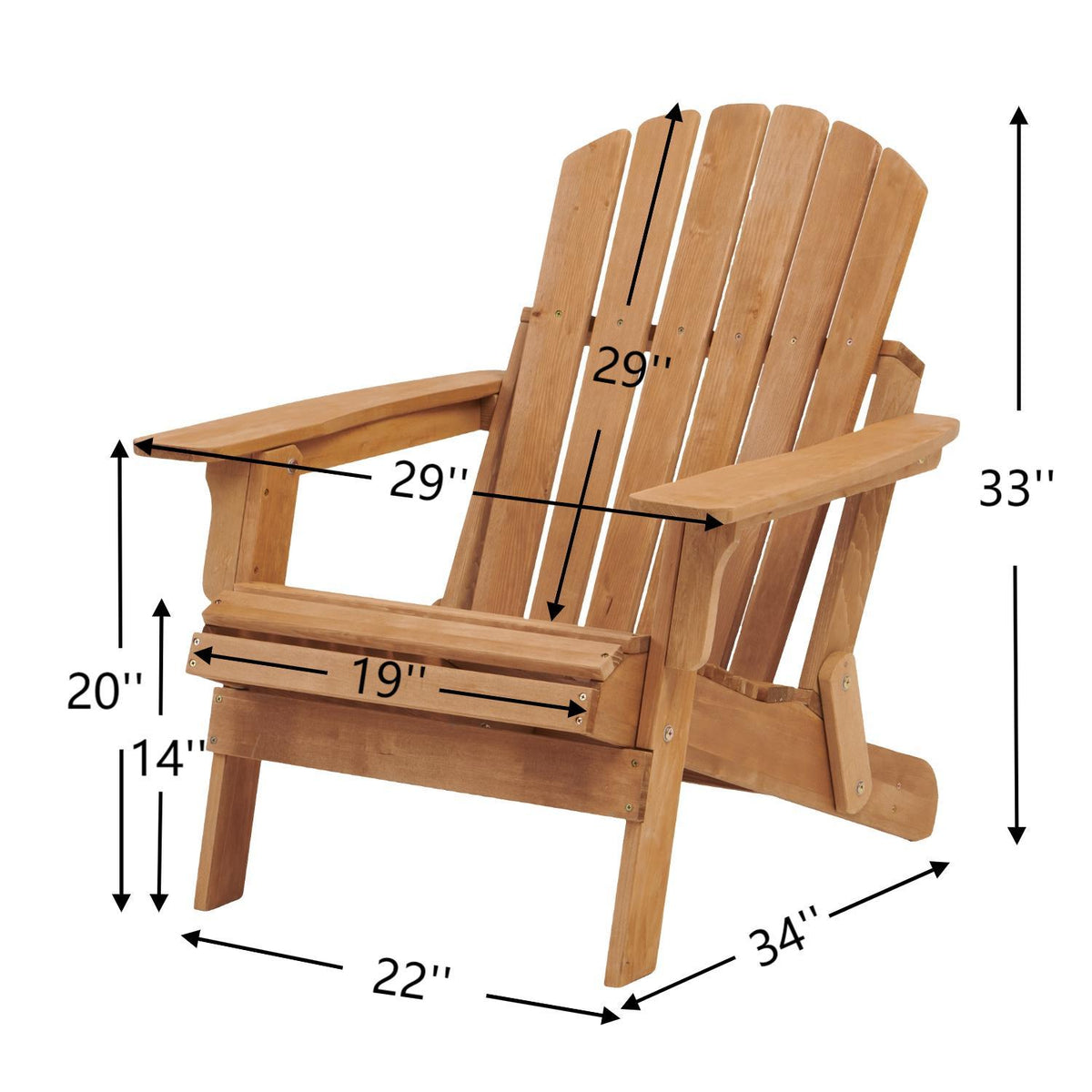 Sillón de jardín Adirondack plegable de gran tamaño, Silla de patio para jardín
