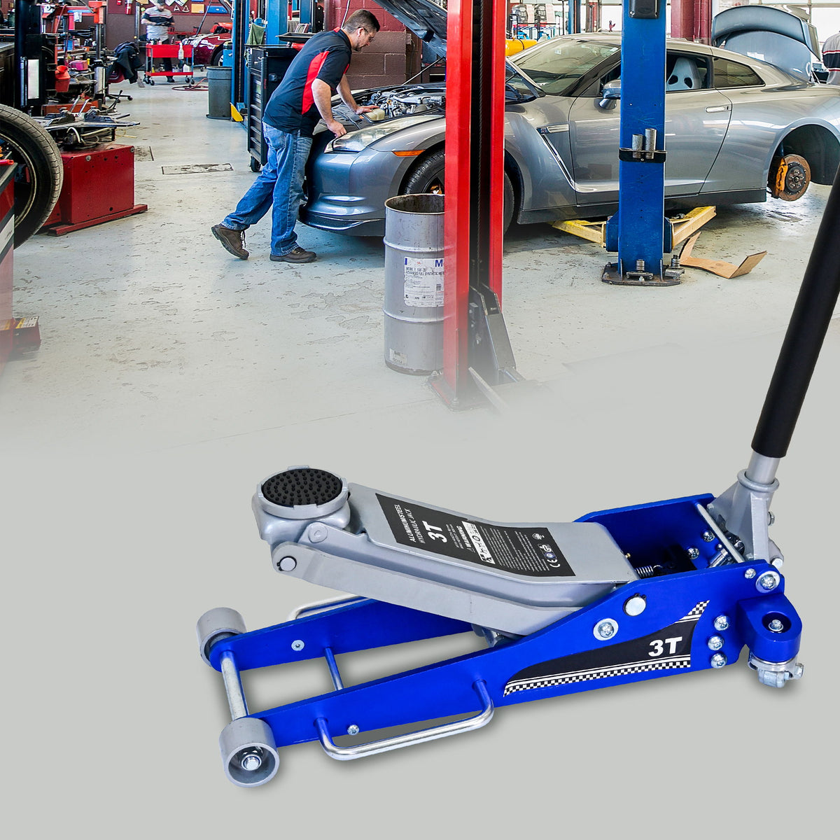 Hydraulic Trolley Floor Jack With Extra Saddle, Fits Suvs And Extended Height Trucks - Blue / Silver