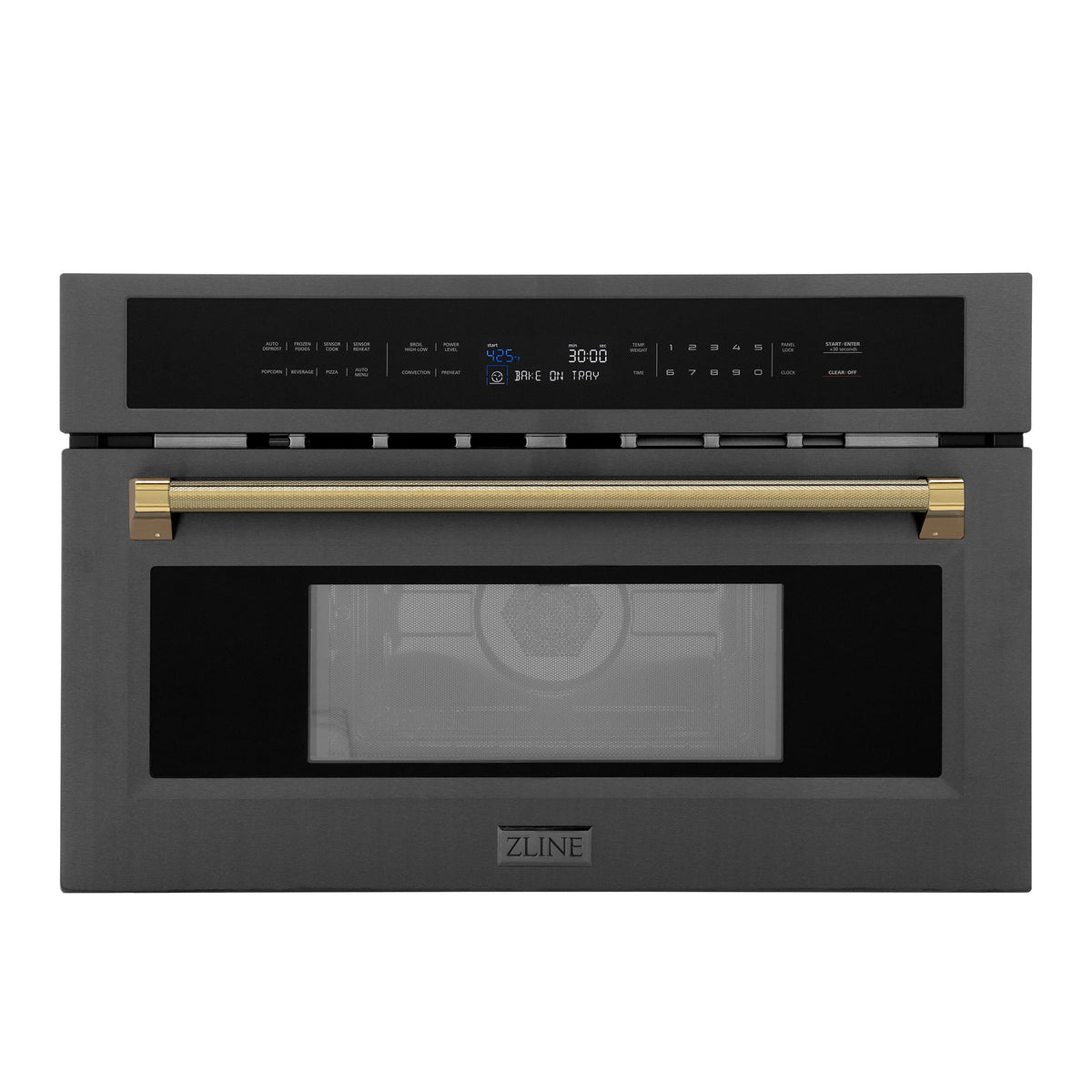 ZLINE - Autograph 30 in. 1.6 cu ft. Built-in Convection Microwave Oven and Polished Gold Helix Handle - Black Stainless Steel