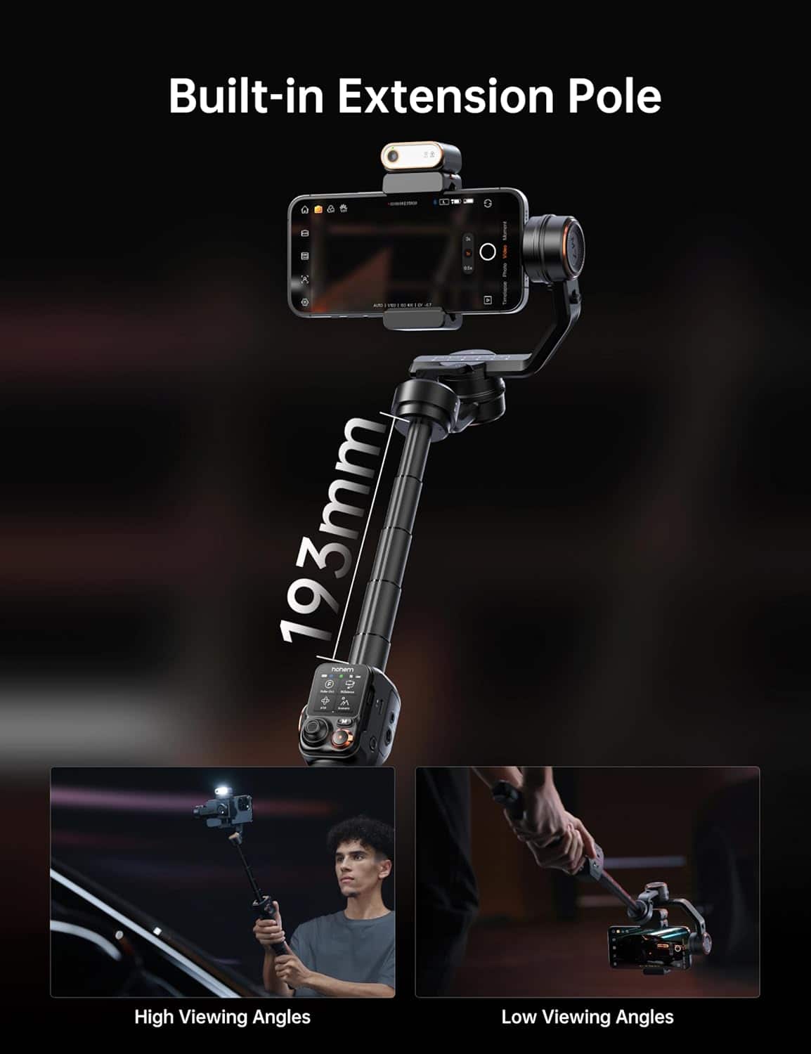 Hohem - iSteady M7 3-Axis Gimbal Stabilizer for Smartphone w/ AI Tracking, Remote Control, Extendable Pole, & Magnetic RGB Light - Black