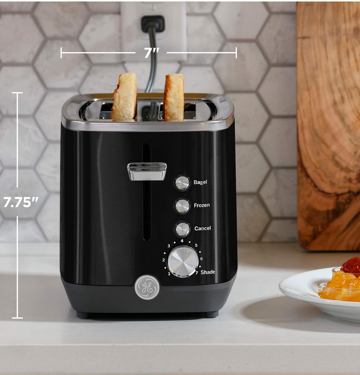 GE - 2-Slice Toaster with 7 Shade Settings and Extra Wide Slots - Onyx Black