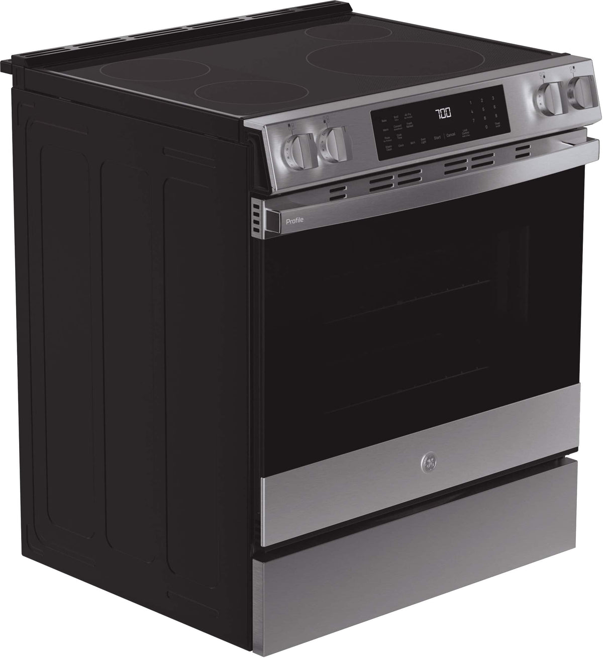 GE Profile - 30 in. Wide 4 Elements 5.3 Cu. Ft. Slide-In Electric Induction Convection Range with Air Fry and EasyWash Oven Tray - Stainless Steel