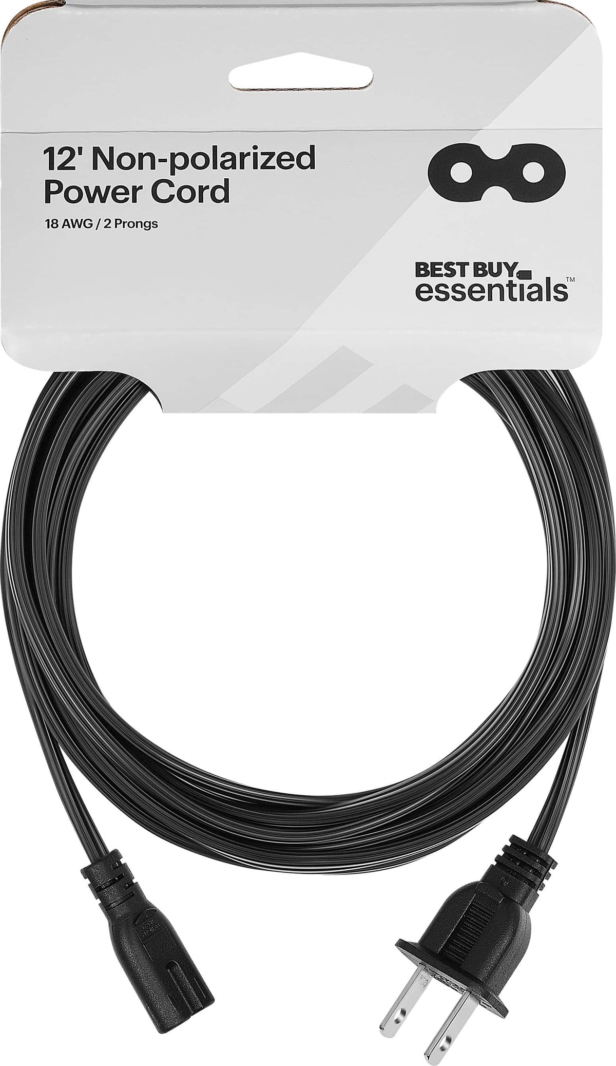 Best Buy essentials™ - 12' 2-Slot Non-Polarized Power Cord - Black
