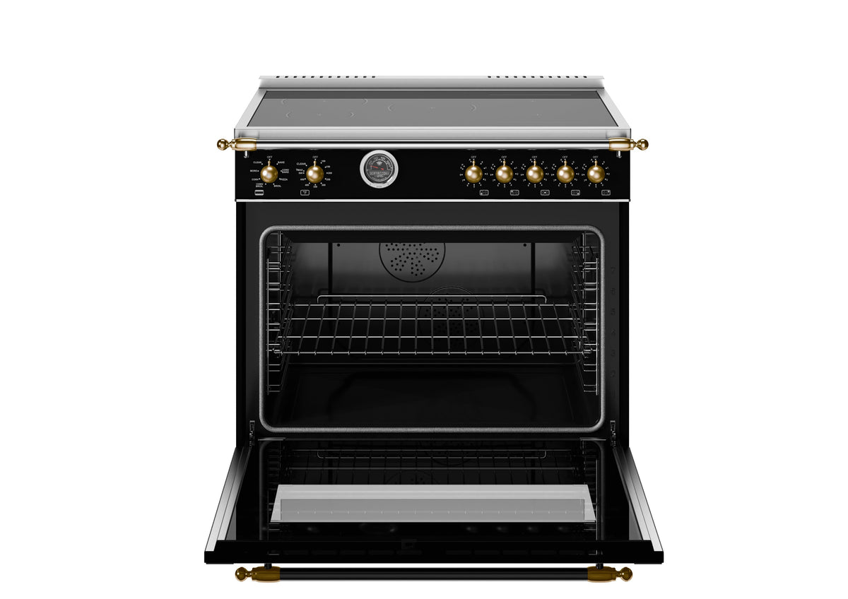 Bertazzoni - 36" Heritage Series Induction Range - Nero Matt/Gold - Black