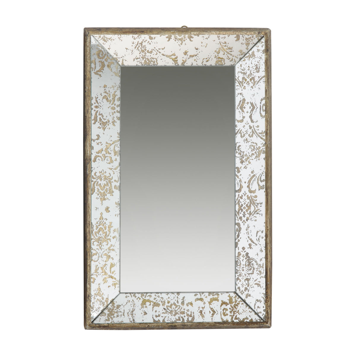 Antique Rectangle Mirror With Floral Accents, Mirrored Display Tray, Hanging Wall Mirror