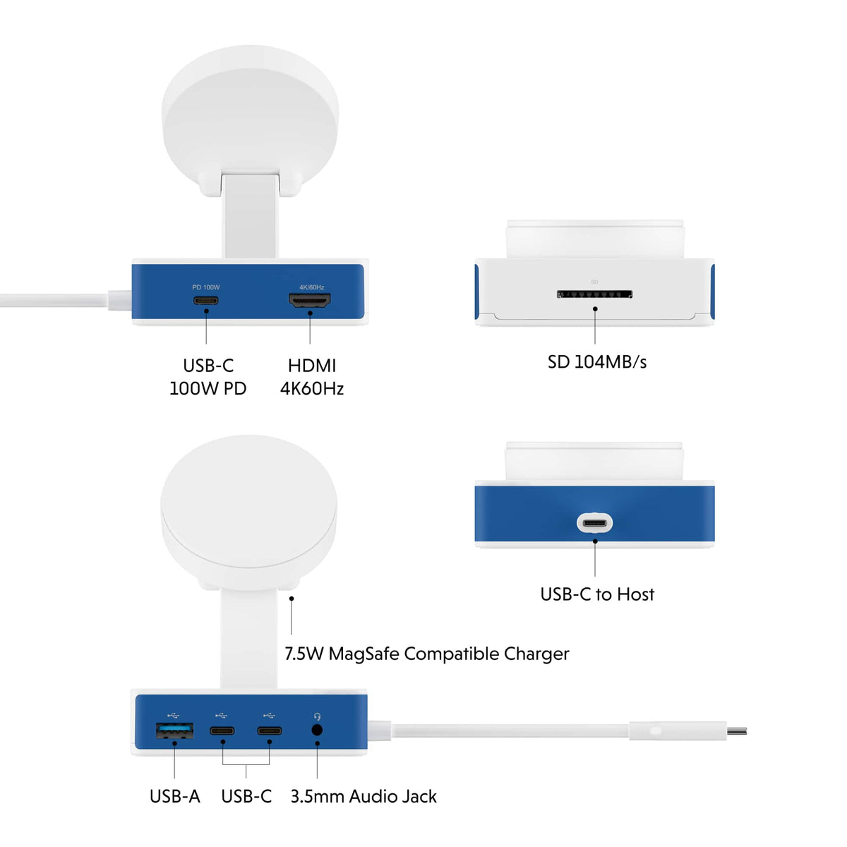 Hyper - HyperDrive Flex MagCharge 5 Port USB-C Hub with Phone Charger - Blue