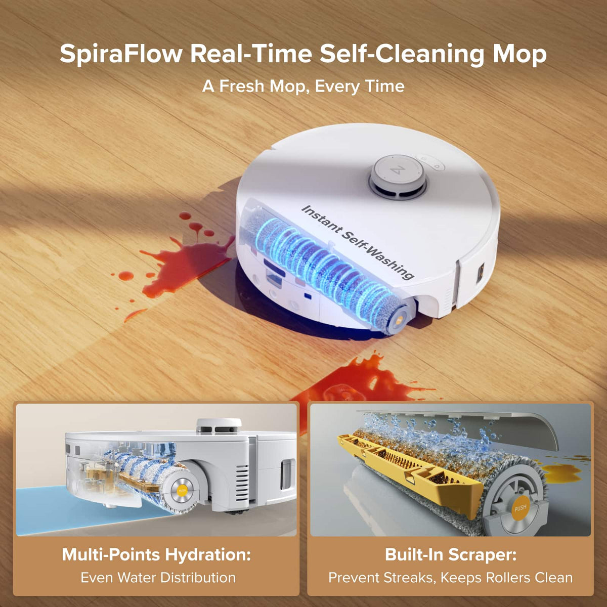 Roborock - Qrevo Curv 2 Flow Robot Vacuum and Mop, Real-Time Self-Cleaning Roller Mop, Dual Zero-Tangle, AI Obstacle Avoidance - White