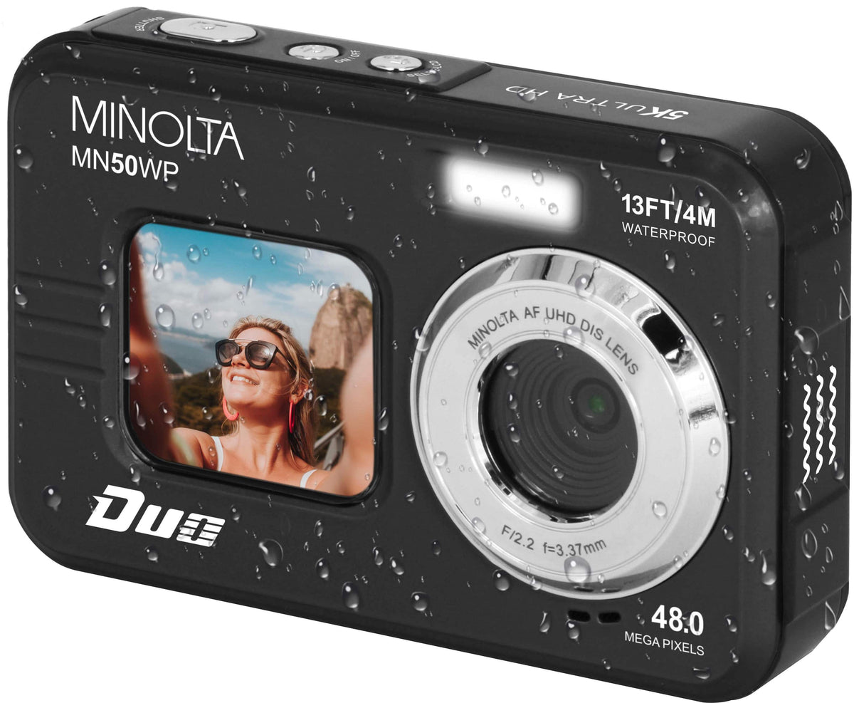 Minolta - Duo MN50WP 48.0 Megapixel Waterproof 5K Video Digital Camera with Dual LCD - Black