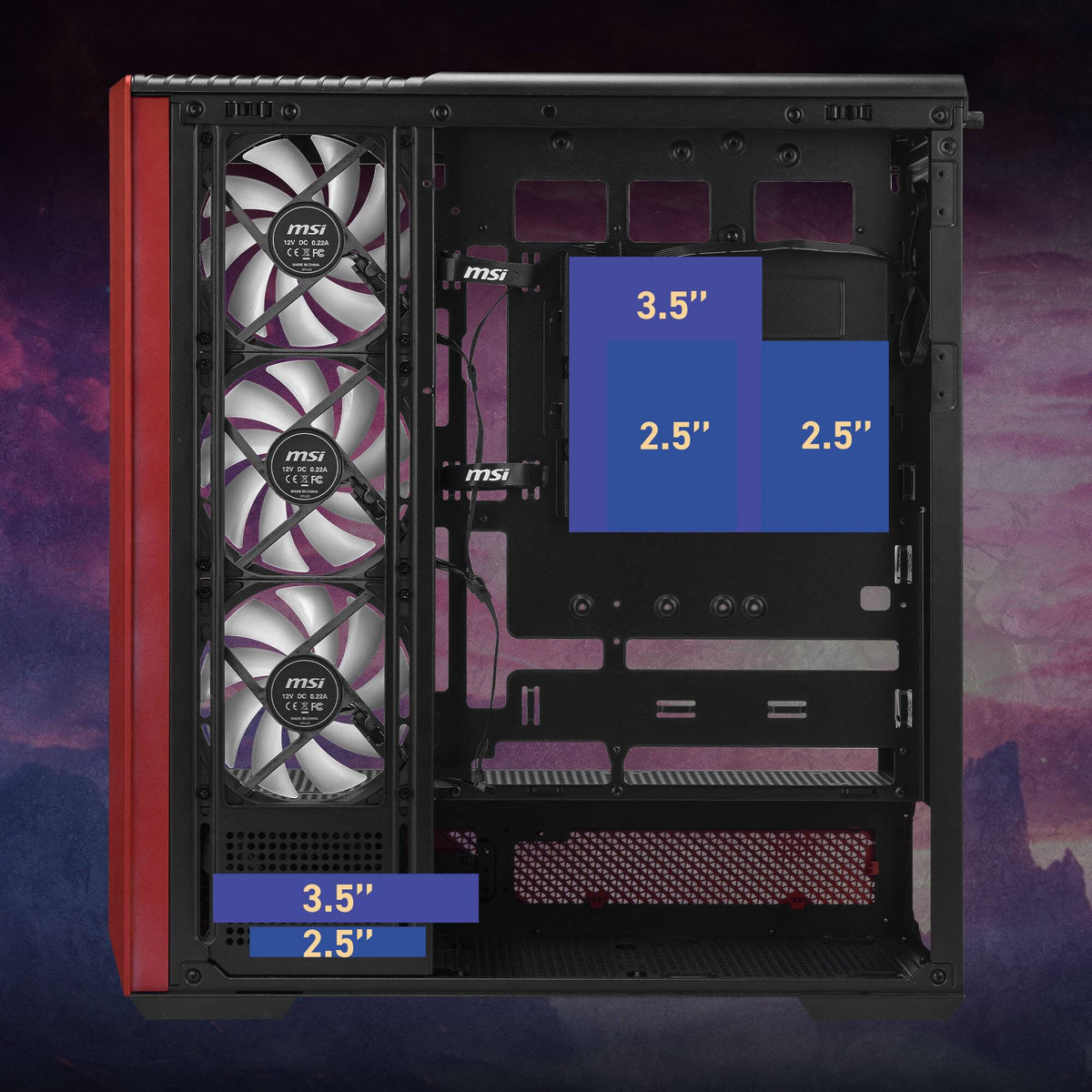 MSI - PANO 130R MLG EDITION ATX Mid-Tower PC Case - Black and Red