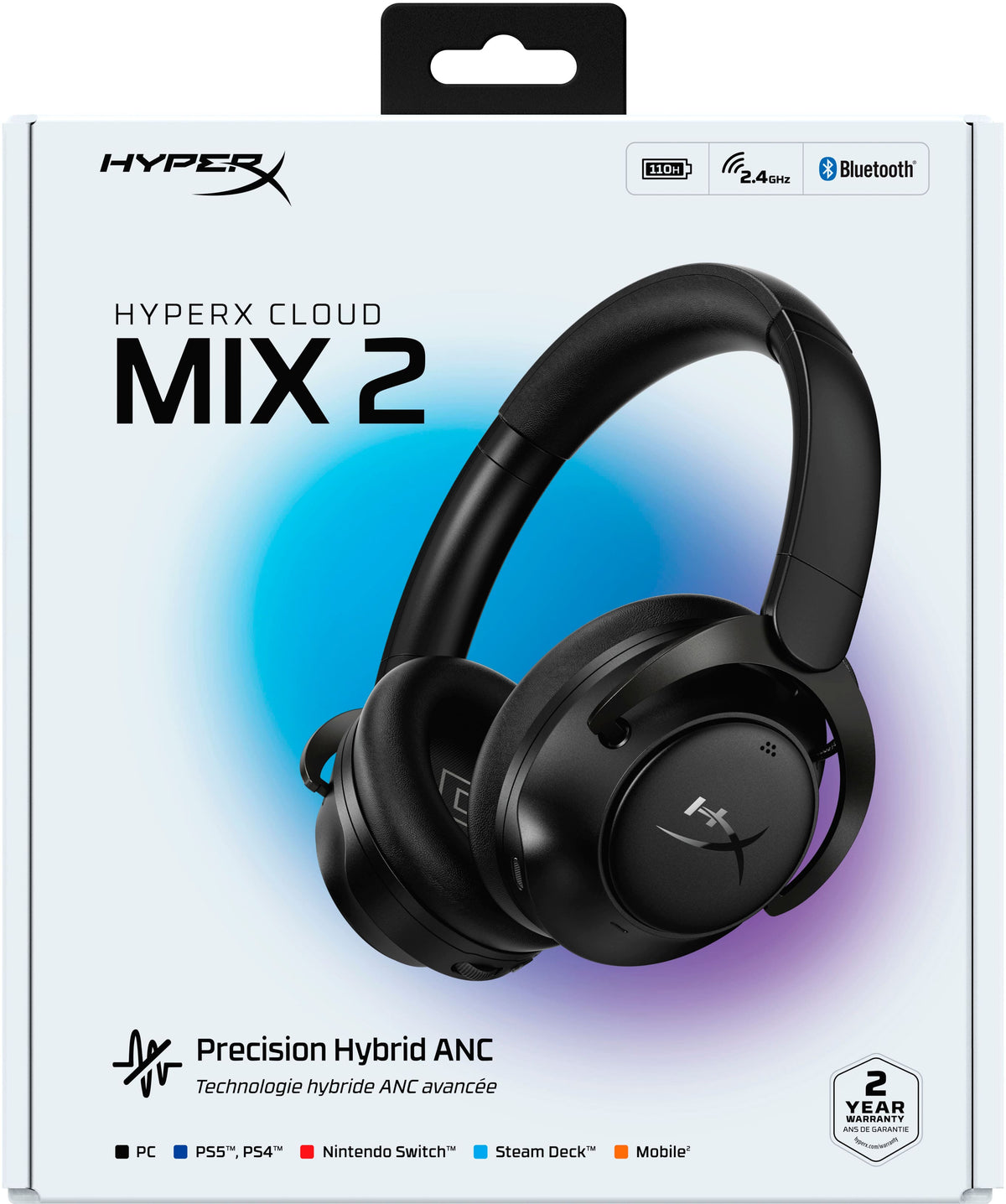 HyperX - Cloud MIX 2 Dual Wireless Gaming Headset for PC, PS5, PS4, Nintendo Switch, Steam Deck, and Mobile - Black