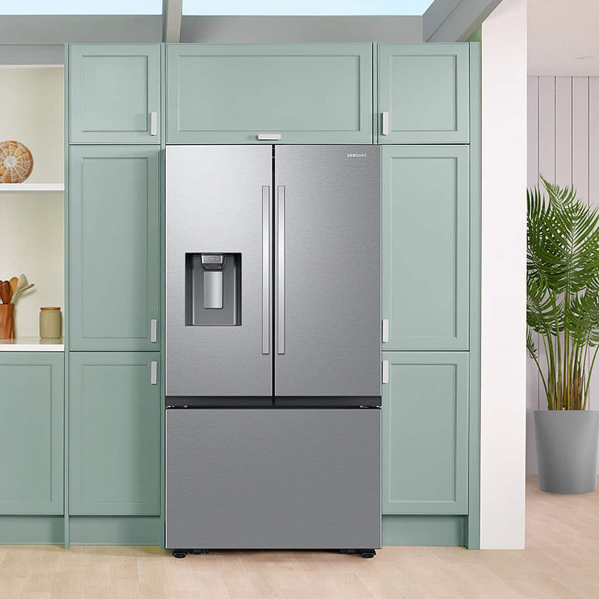 Samsung - 36 in. Wide Bespoke AI 31 cu. ft. Mega Capacity 3-Door French Door Refrigerator with External Water & Ice Dispenser - Stainless Steel
