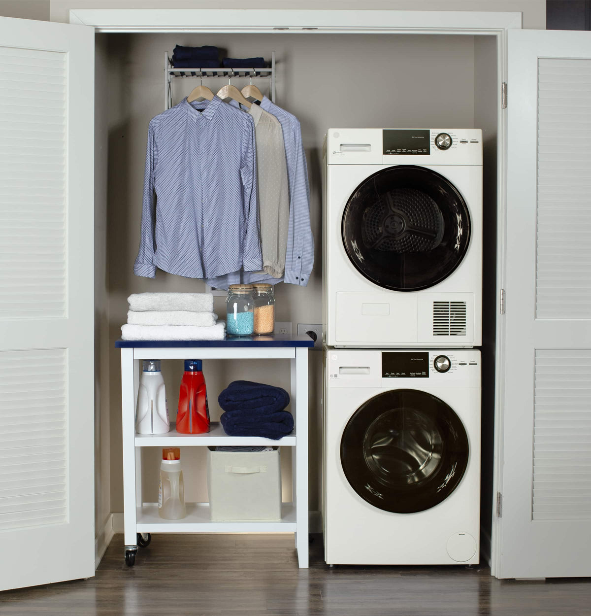GE - 2.4 Cu. Ft. High Efficiency Stackable Front Load Washer with Steam and Sanitize - White