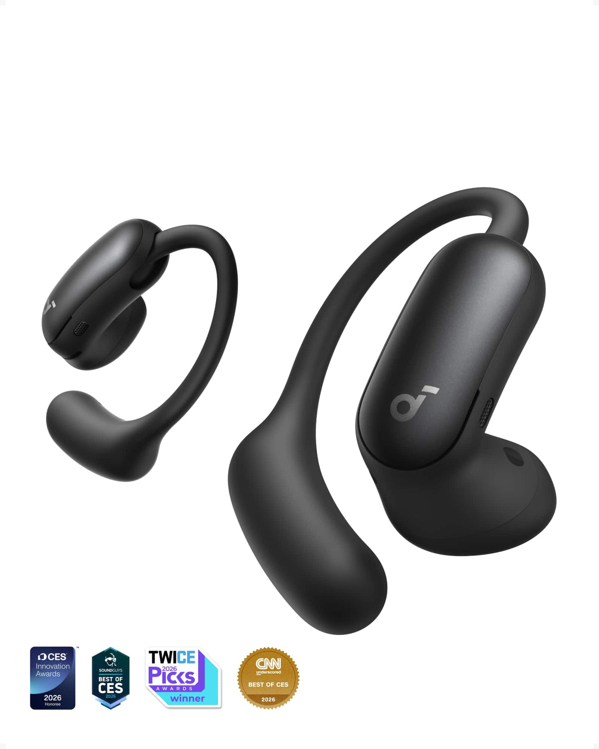Anker - Soundcore AeroFit 2 Pro Dual-Form Wireless Bluetooth Earbuds with Open-Ear and Active Noise Cancellation Seamless Switch - Black