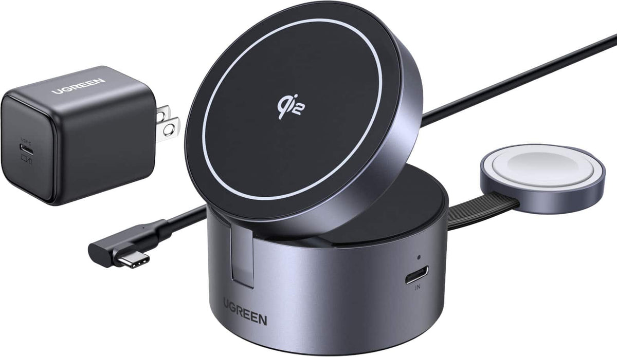 UGREEN - 3-in-1 Qi2 15W Fast Wireless Charger, Foldable Charging Station for iPhones, Apple Watch, AirPods(Adapter Included) - Black