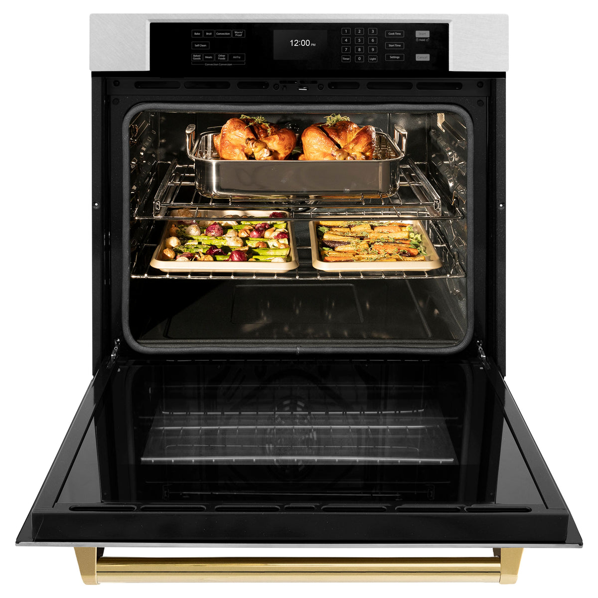 ZLINE - 30 in. Autograph Wall Oven w/ Air Fry w/ Gold Handle - Satin Stainless Steel