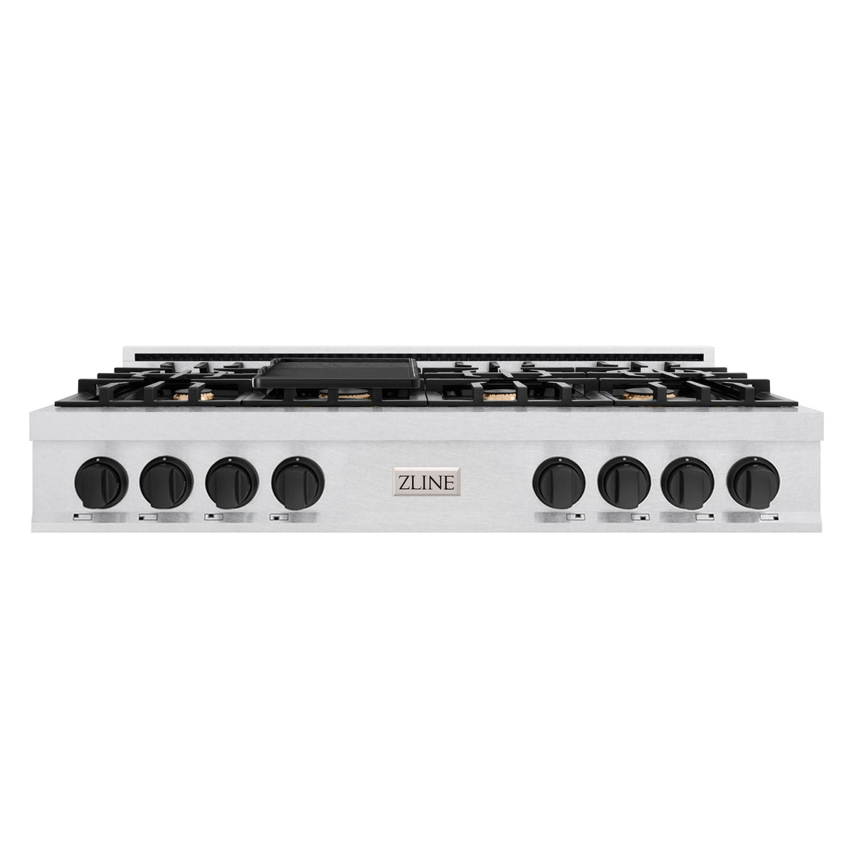 ZLINE - Autograph 48 in. Slide-In Classic Rangetop w/ 8 Burners in Satin Stainless Steel & Black Accents - Satin Stainless Steel