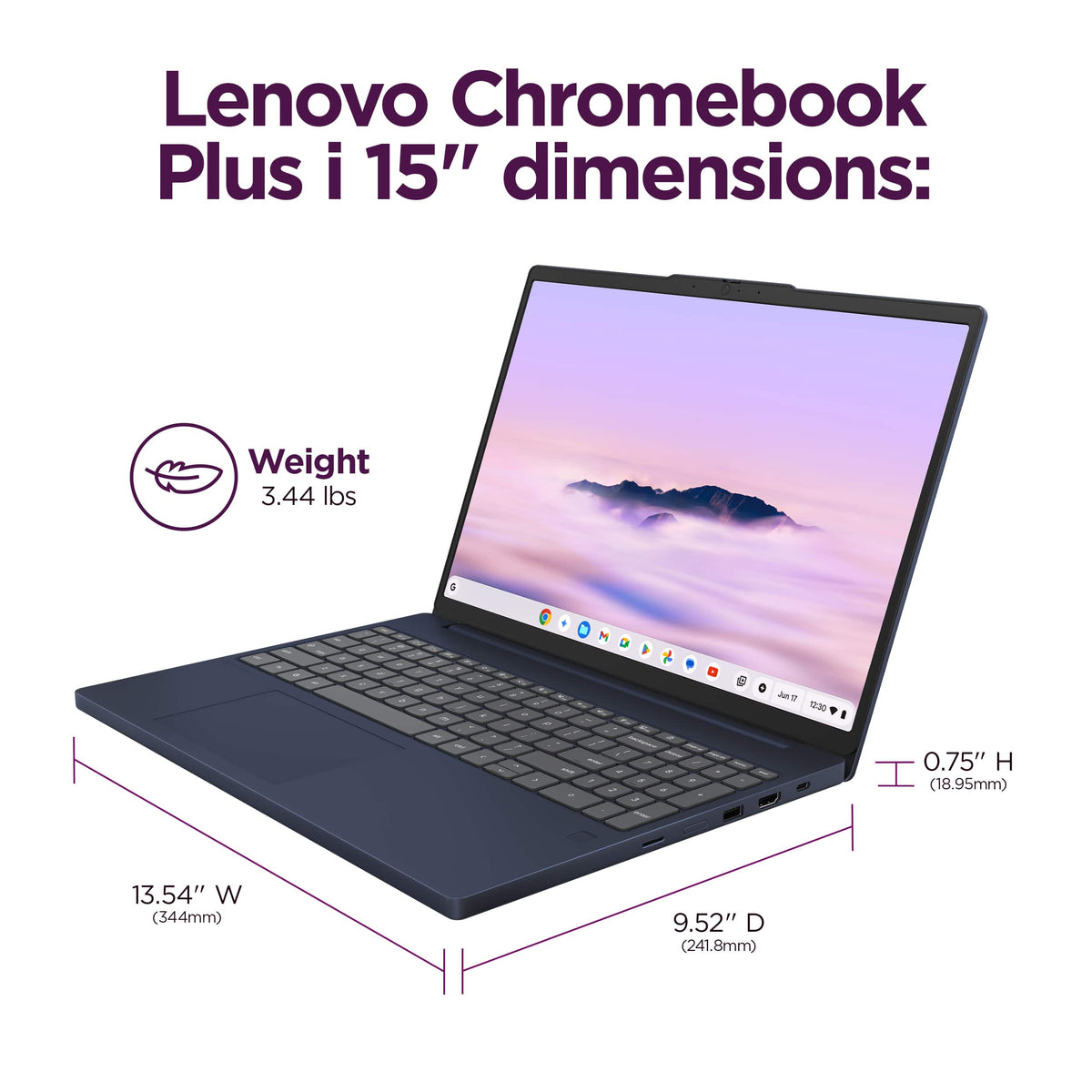 Lenovo - Chromebook Plus 15.3" 2K Touchscreen Laptop - Intel Core 3 Processor N355 2025 - 8GB Memory - 128GB UFS - Cosmic Blue