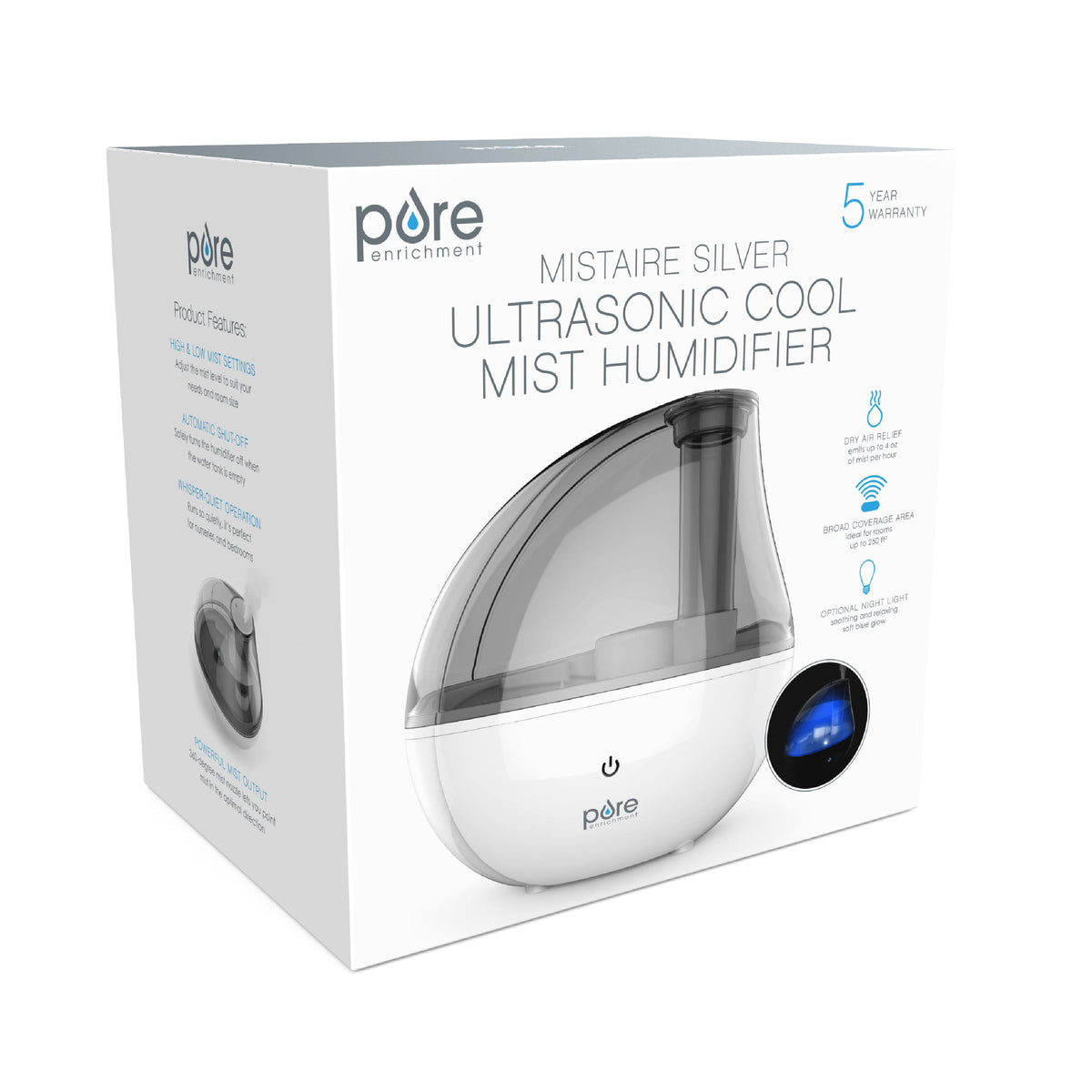 Pure Enrichment - Ultrasonic Cool Mist Humidifier with Optional Night Light - White