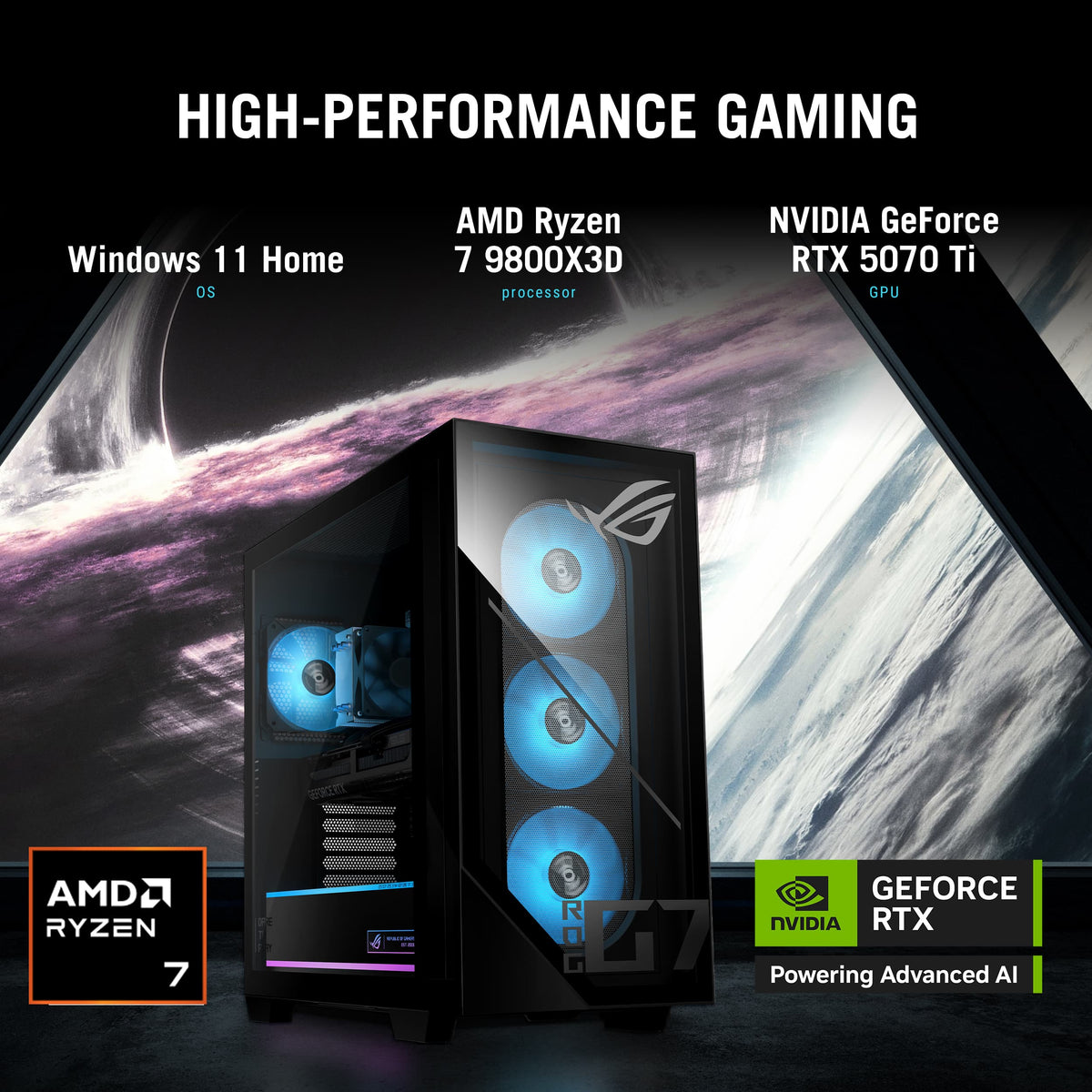 ASUS - ROG GM700 Gaming Desktop - AMD Ryzen 7 9800X3D (2024) - 32GB Memory - NVIDIA GeForce RTX 5070Ti - 2TB Storage - Black