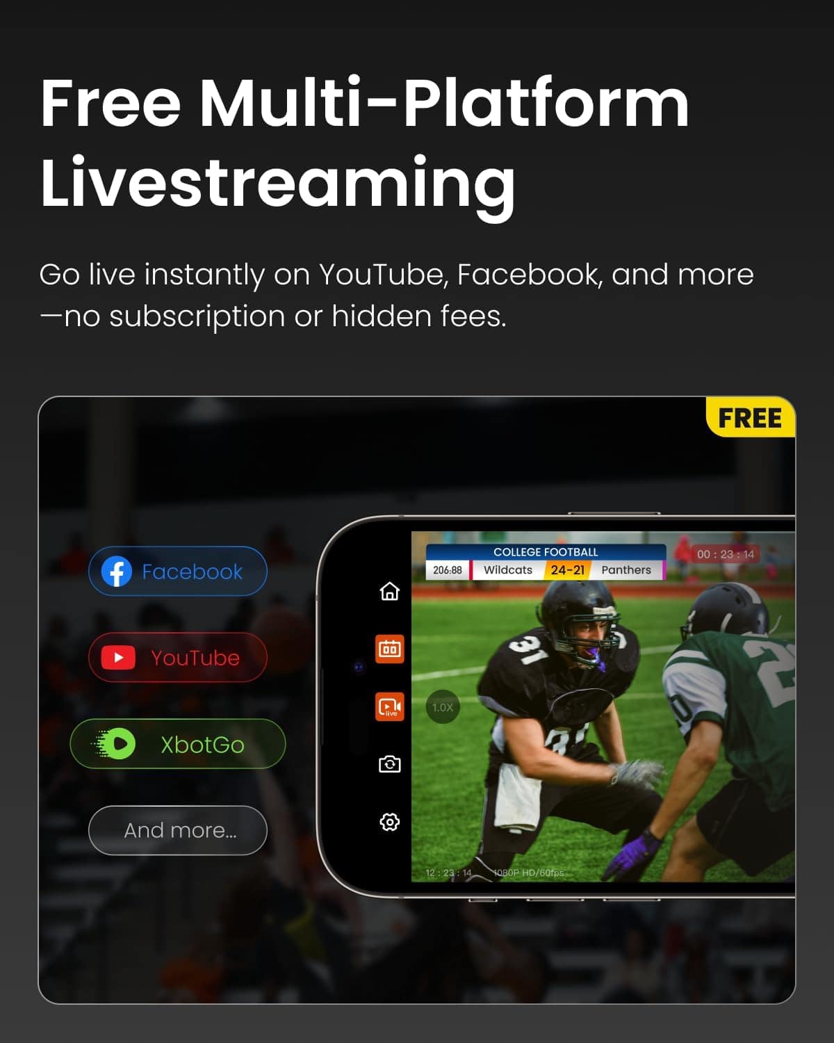 XbotGo - Falcon AI Sports Camera, 4K Auto-Tracking Action Cam for Team Sports, Dual Lens with Live Streaming, No Subscription - Edge Green