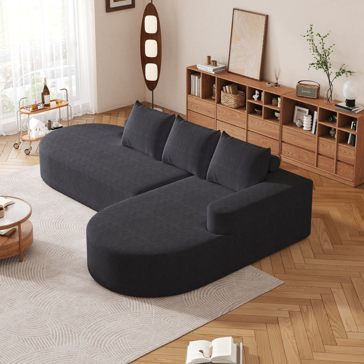 Sofá Curvo Moderno, Juego Seccional Modular en Forma de L Con 3 Almohadas