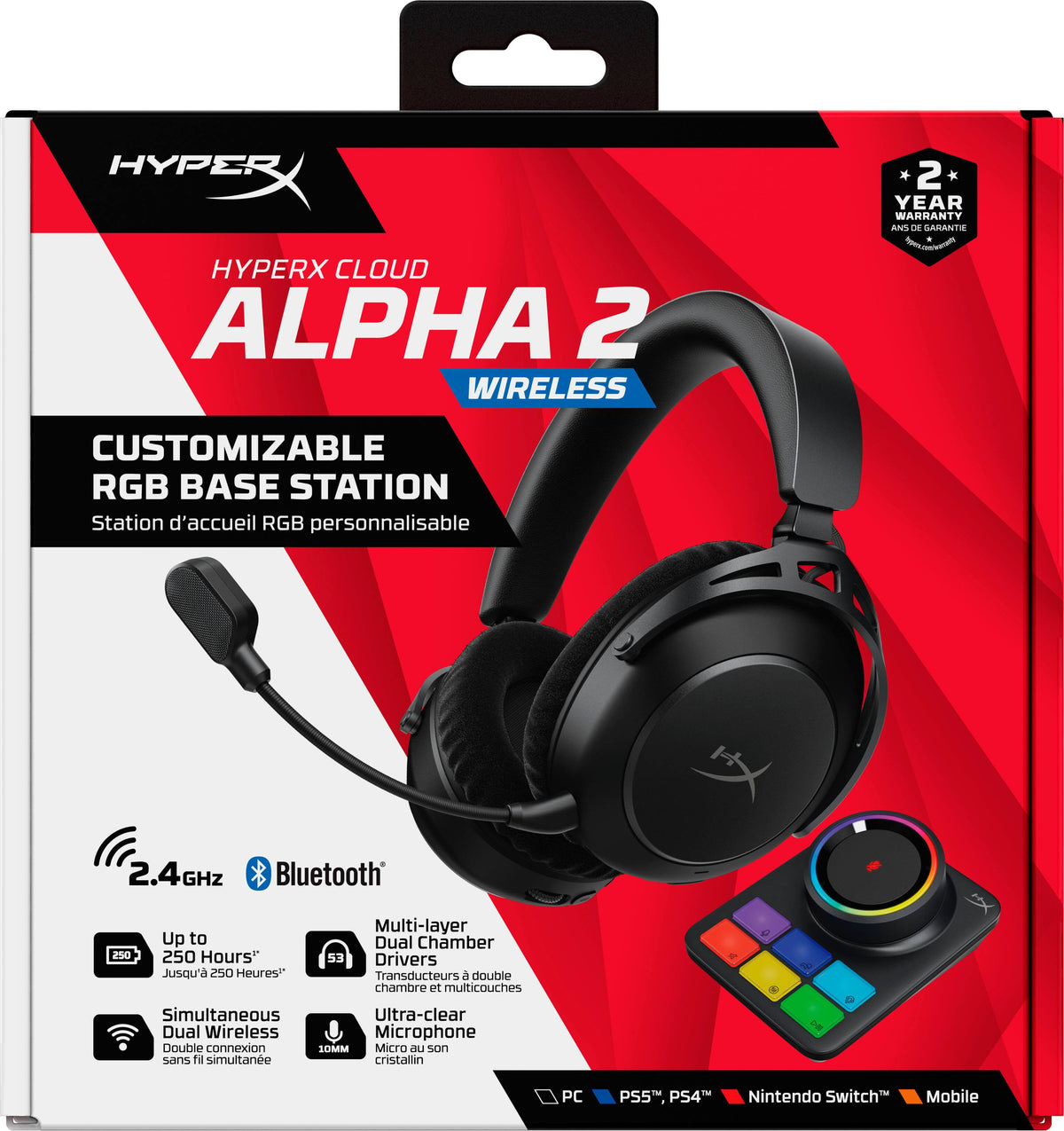 HyperX - Cloud Alpha 2 Wireless Gaming Headset for PC, PS5, PS4, Nintendo Switch, Mac, Mobile, and Bluetooth - Black