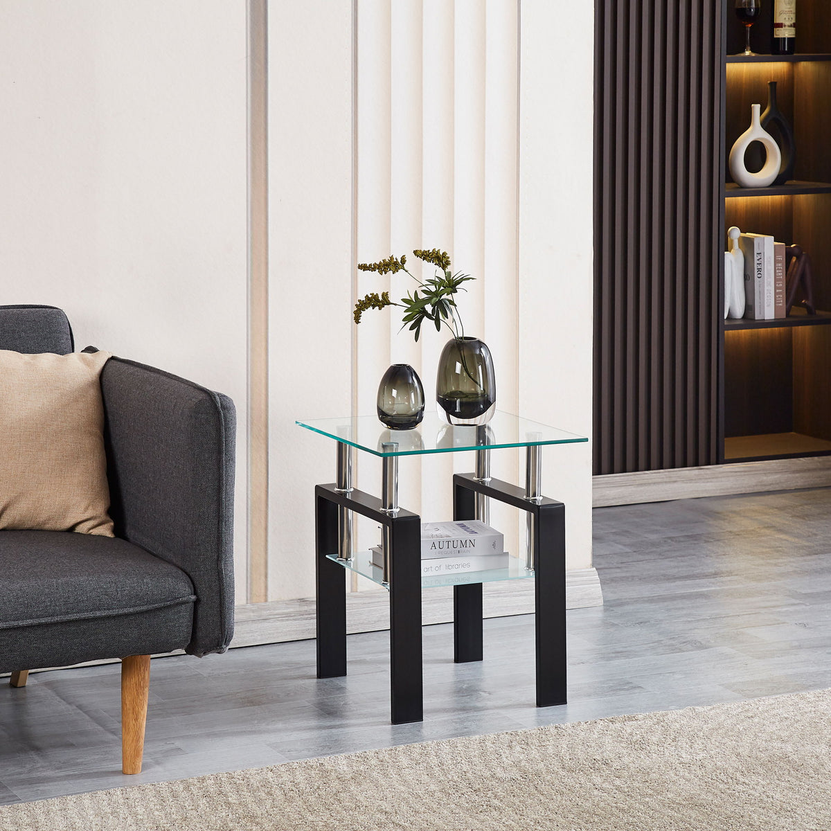 Mesa de centro moderna de lujo de vidrio templado con 2 niveles
