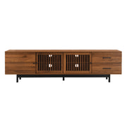 TV Stand, Media Console With 2 Drawers, Soft Closing Hinges, Adjustable Shelves, Slatted Design - Walnut
