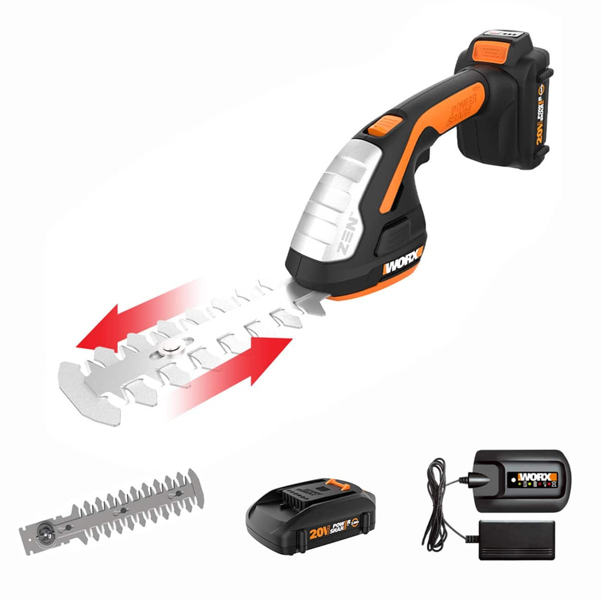 WORX - 20V Power Share Cordless 8" 2-in-1 Hedge Trimmer - Black