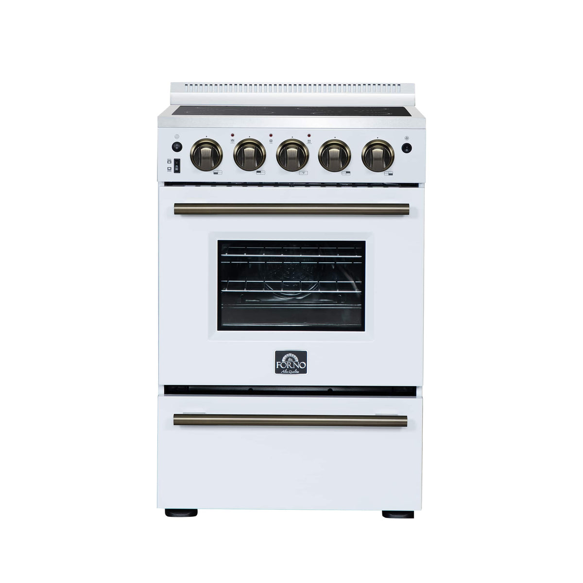 Forno Appliances - 24 in. Wide 4 Elements Loiano 2.3 Cu. Ft. Freestanding Electric Range with Storage Drawer - White