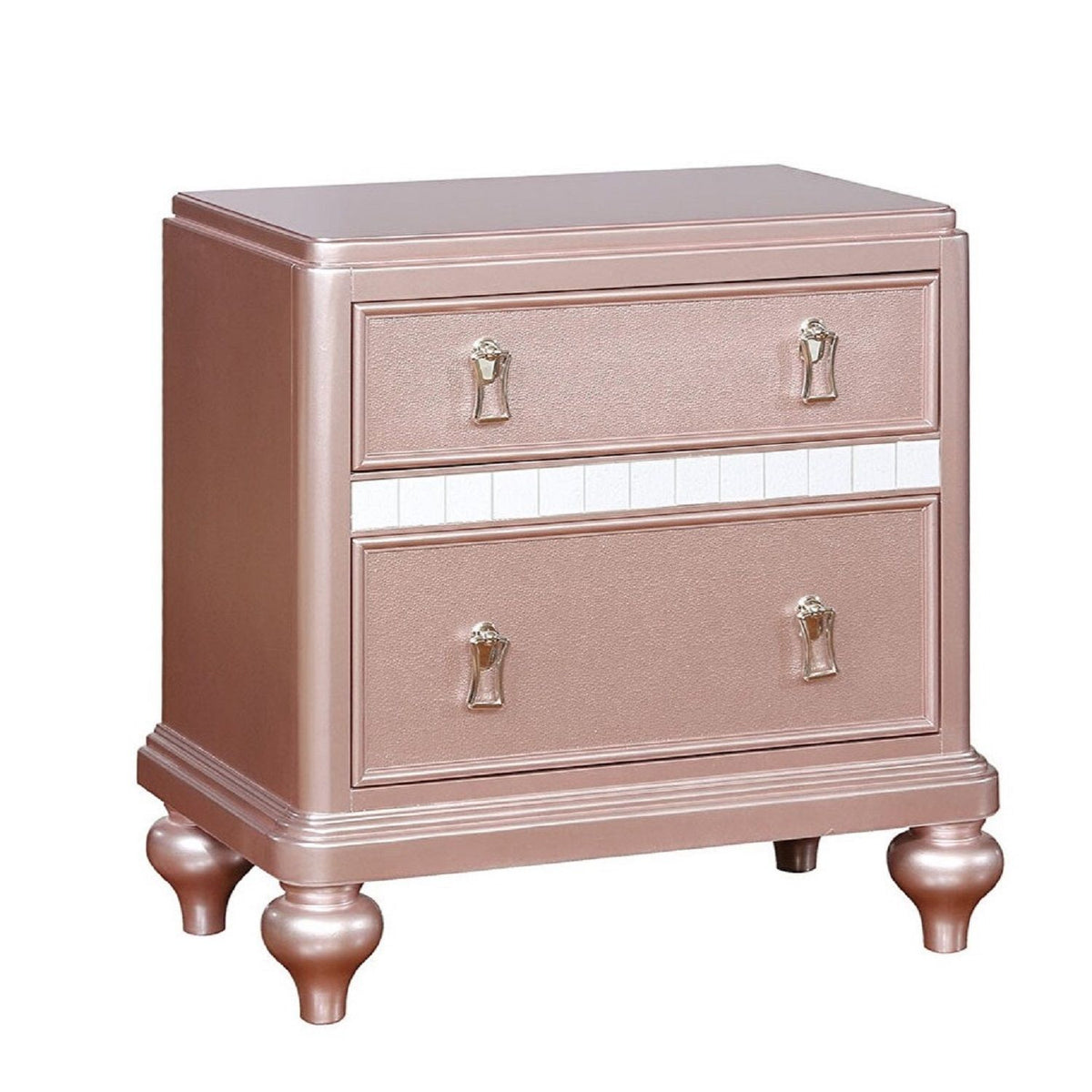 Mesa de noche con paneles decorativos de espejo, diseño de 2 cajones - Oro rosa