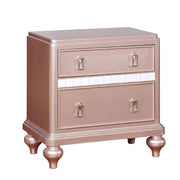 Mesa de noche con paneles decorativos de espejo, diseño de 2 cajones - Oro rosa