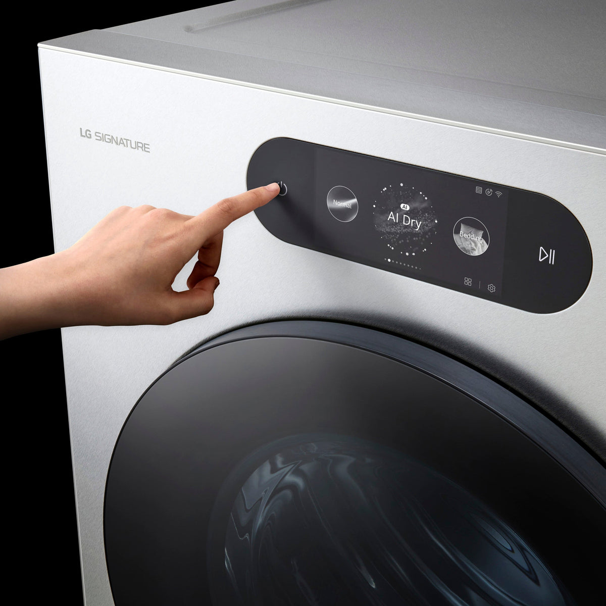 LG - SIGNATURE 9.0 Cu. Ft. Stackable Smart Electric Dryer with Steam and AI Sensor Dry - Brushed Platinum Steel