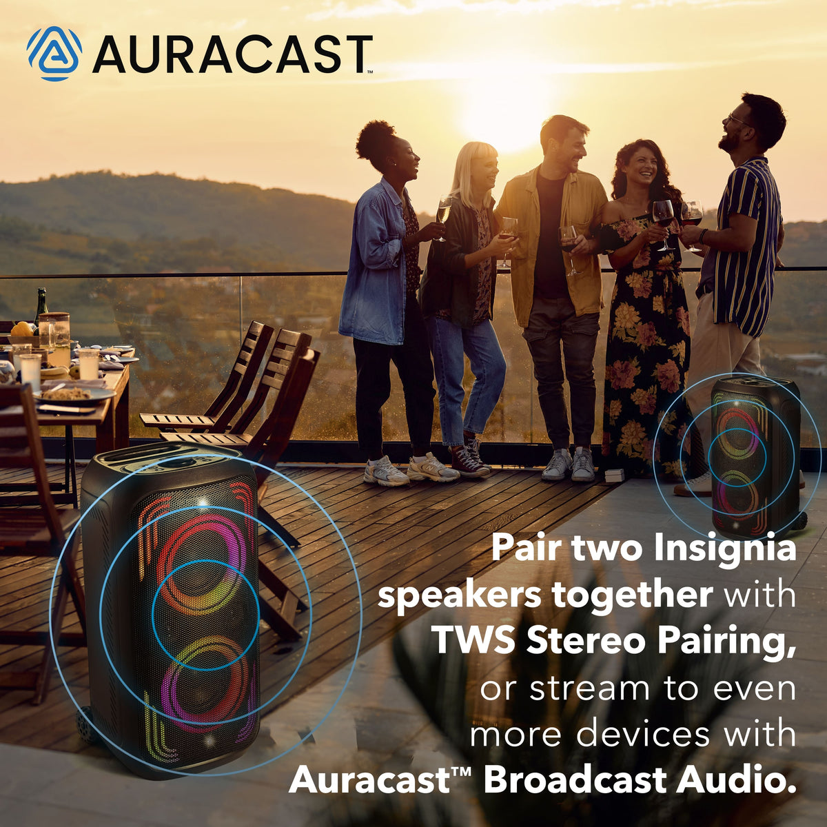 Insignia™ - Wireless Party Speaker with LED lighting and Auracast™ broadcasting - Black