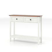 Farmhouse Style Console Table With 2 Drawers And Bottom Storage Shelf