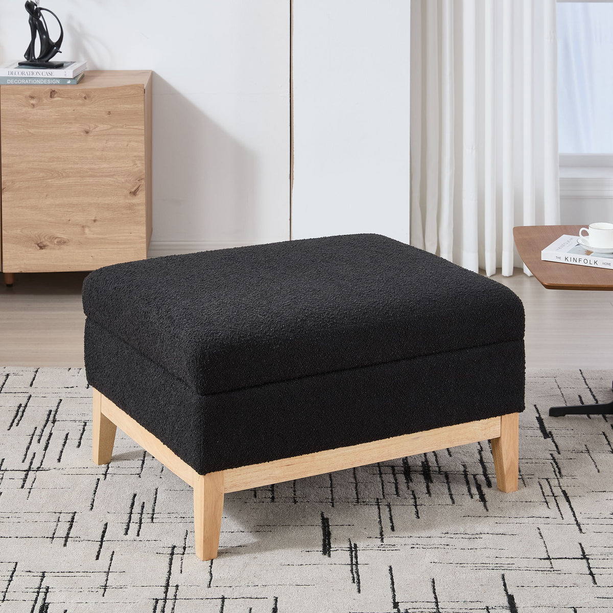 Upholstered Storage Ottoman With Reversible Lid Coffee Table, Foot Stool