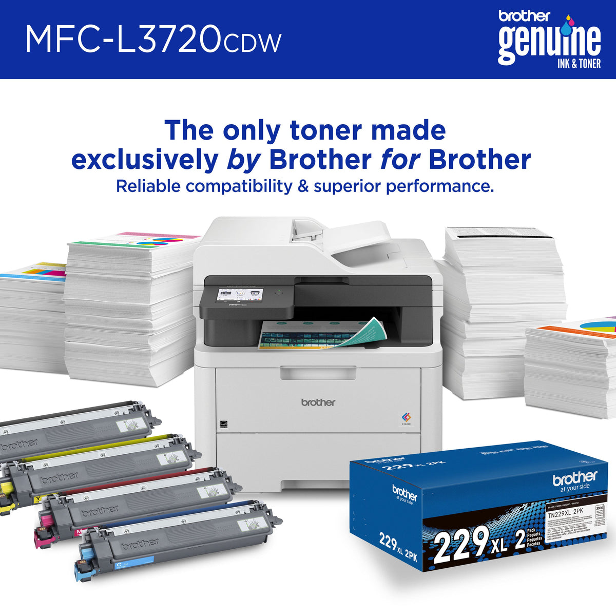 Brother - MFC-L3720CDW Wireless Digital Color All-in-One Printer with Laser Quality Output, Great for Small Offices - White