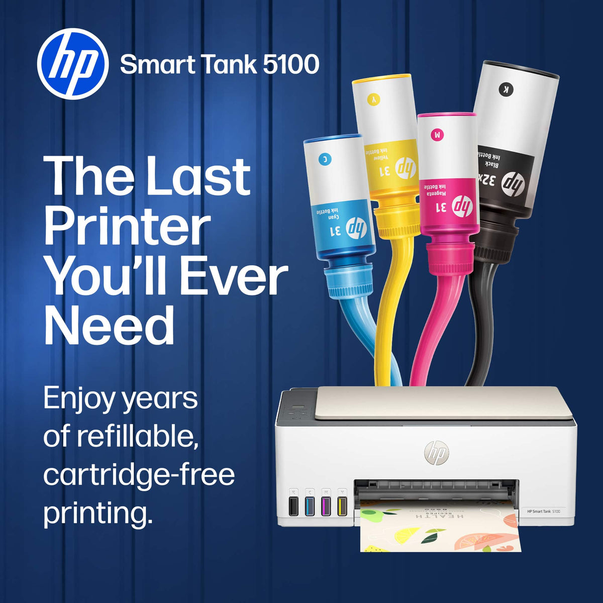 HP - Smart Tank 5100 Wireless All-in-One AI-Enabled Cartridge-Free Supertank Inkjet Printer with 3 Years of Ink Included¹ - White