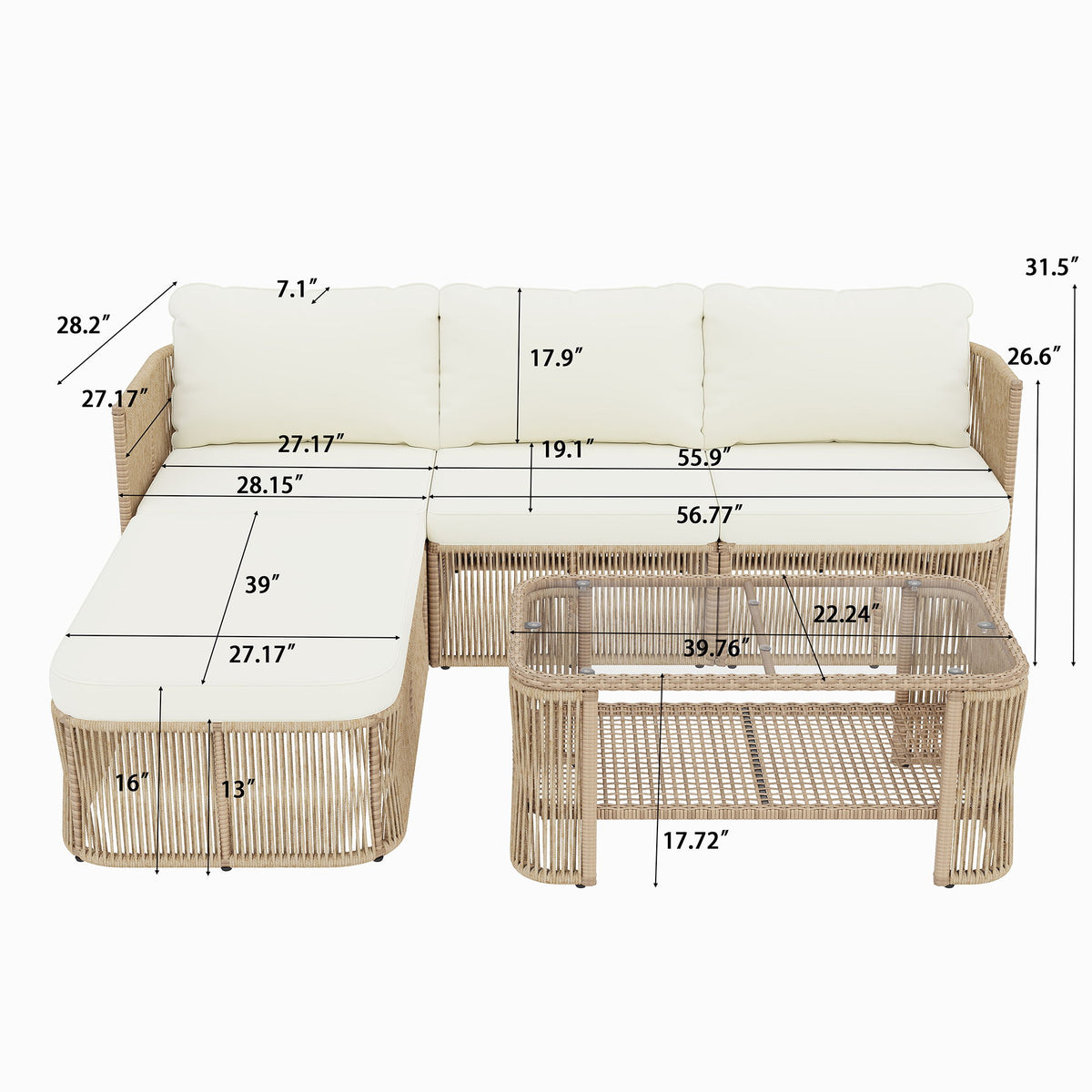 Sofá de Conversación Modular para Exteriores con Cojines y Mesa de Centro - Beige