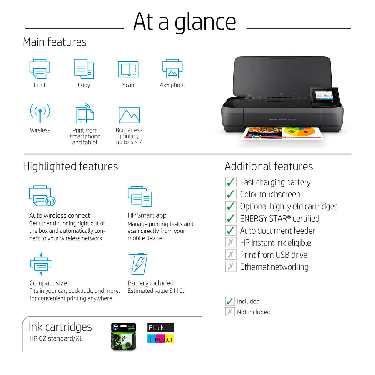 HP - OfficeJet 250 Mobile Wireless All-In-One Inkjet Printer - Black