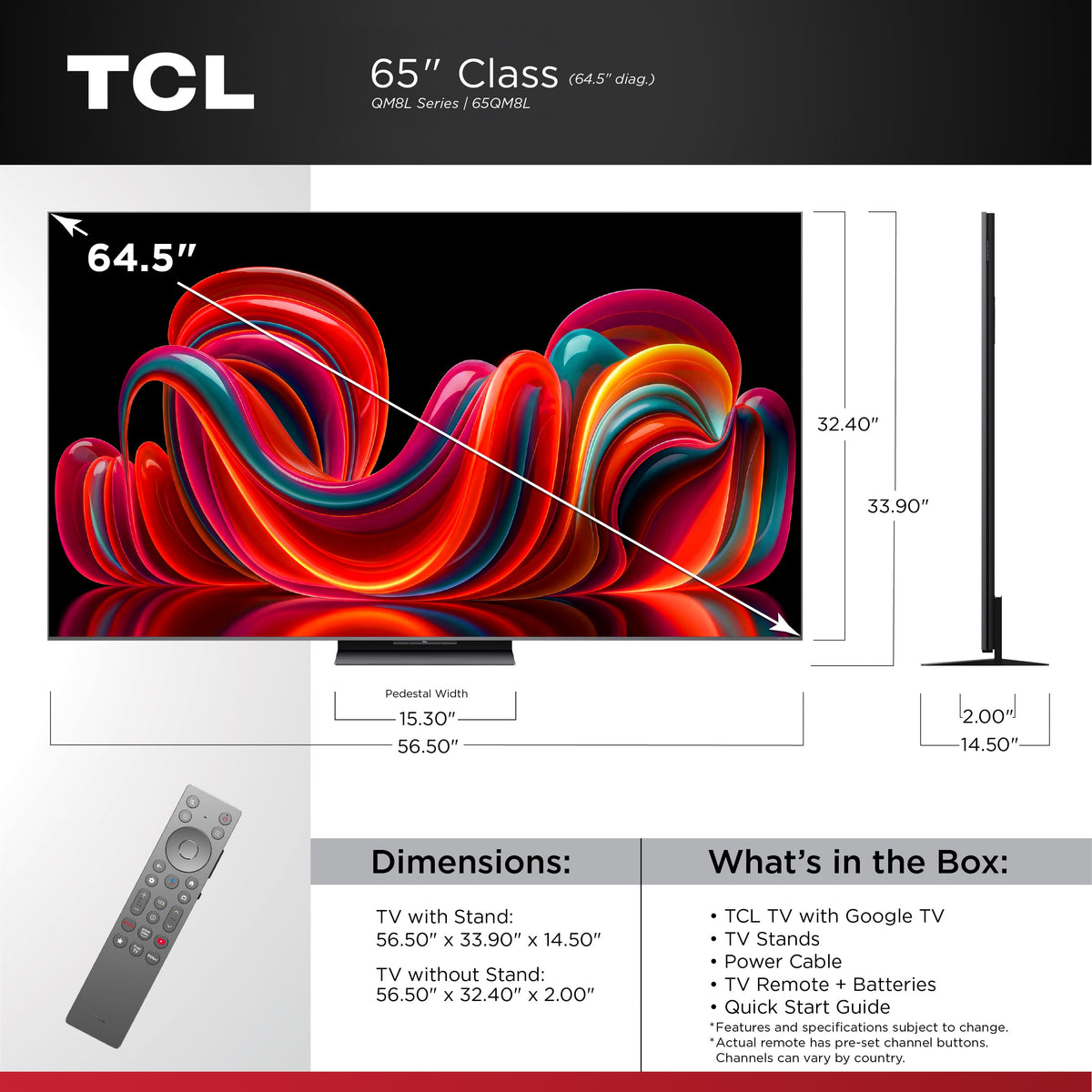 TCL - 65" Class QM8L Series 4K UHD HDR SQD-Mini LED Smart TV with Google TV (2026)
