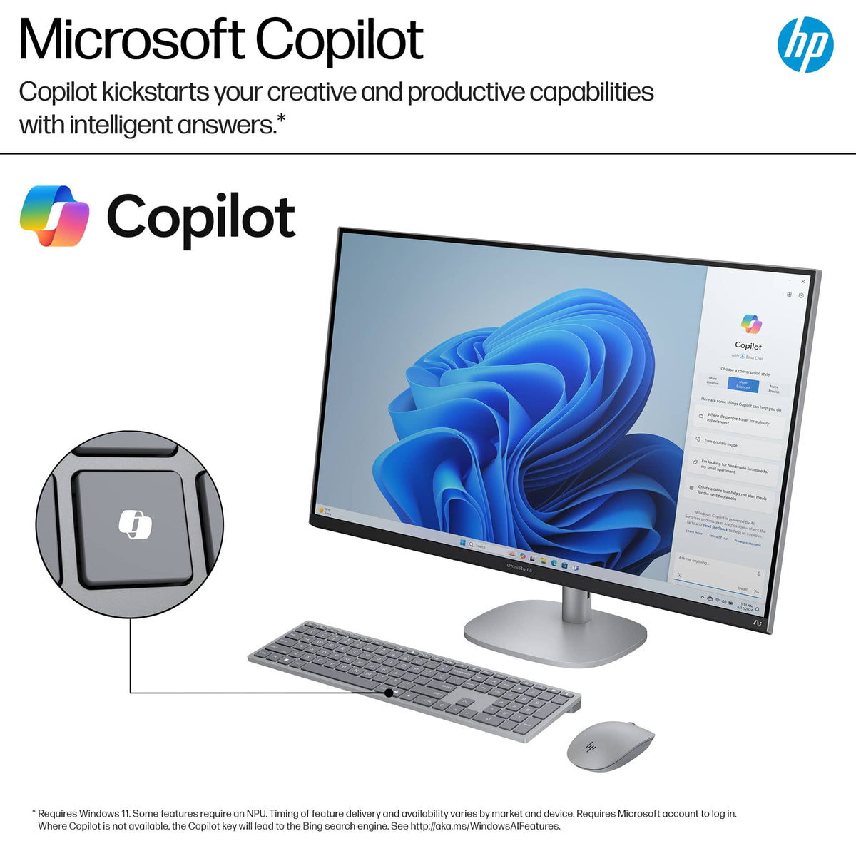 HP - OmniStudio X - Copilot+ PC - 31.5" 4K UHD AiO w/ Adjustable Height - Intel Core Ultra 7 258V '24 - 32GB Memory - 1TB SSD - Meteor Silver