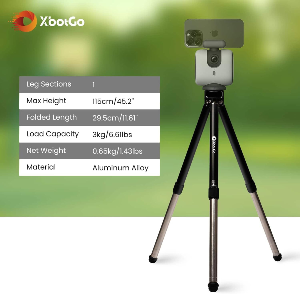 XbotGo - T1 3.77ft Tripod - Black
