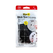 Stick 'Ems by Wrap-It Storage - 1" Squares (24-Sets) Square Adhesive Backed Hook and Loop - Black