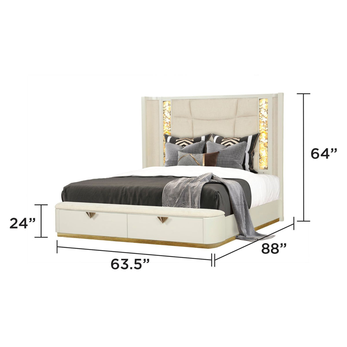 La Pierre - Cama con cajones de almacenamiento y cabecero LED